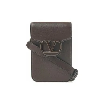 Valentino Calfskin Cell Phone Pouch Unisex Brown