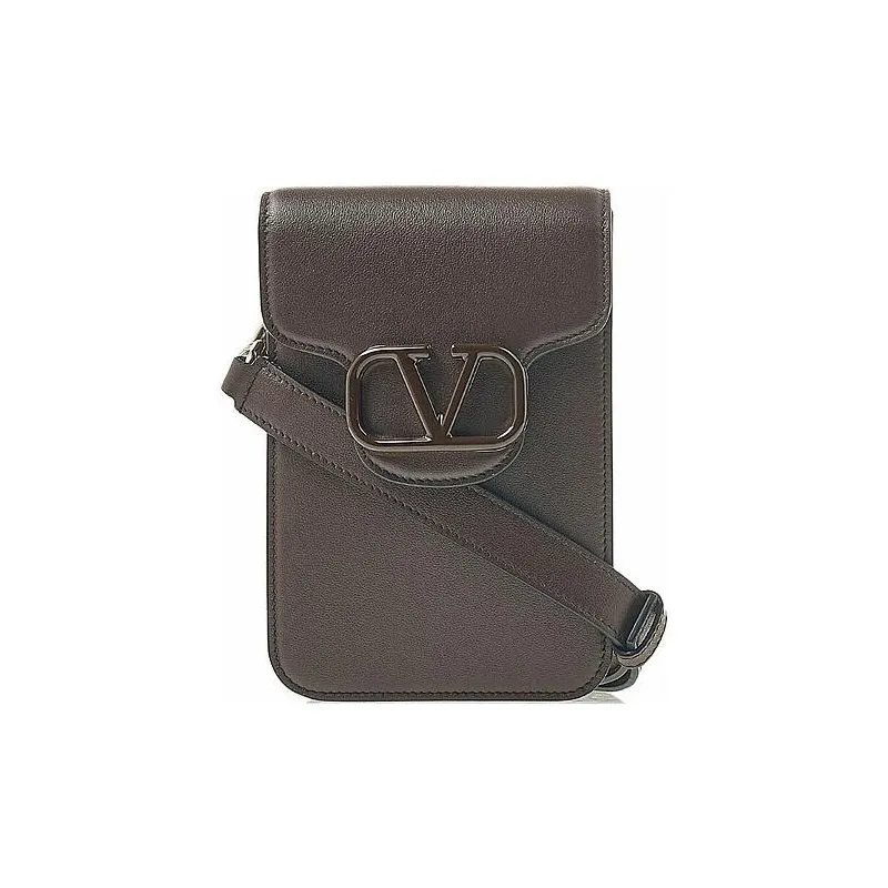 Valentino Calfskin Cell Phone Pouch Unisex Brown-0