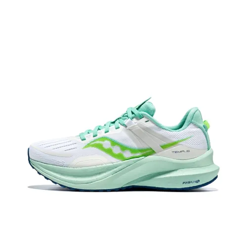 Saucony Tempus Cushioning Breathable Rebound Low Top Casual Running Shoes Women's White Green