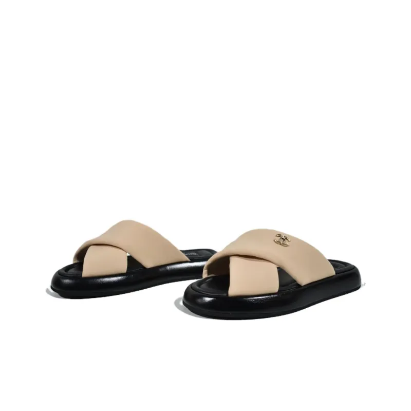 CHANEL Slide Slippers Women's Beige-3