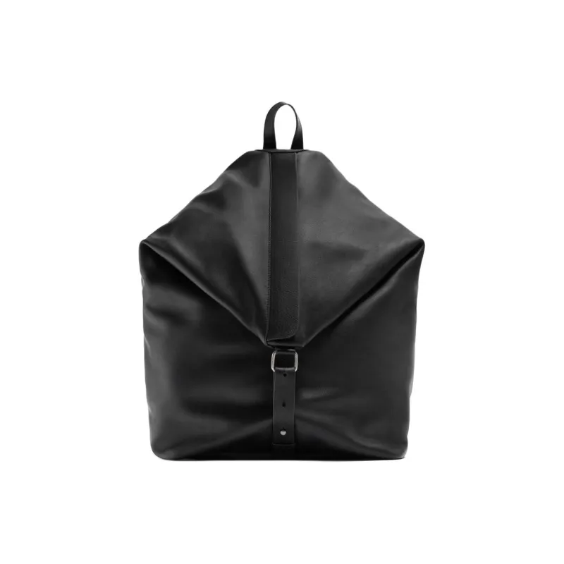 ZARA Cow Leather Backpack Large Size Men's Black-0