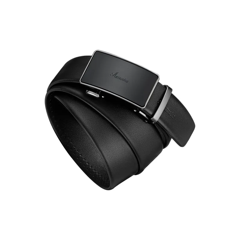 AUGTARLION Business Automatic Buckle Pant Belt Luxe Versatile Genuine Leather Durable Belt Men's Black 3.5cm-2