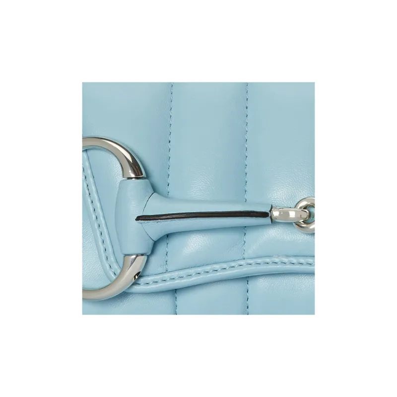 GUCCI HORSEBIT CHAIN Quilting Leather Shoulder Bag Handheld Shoulder Bag Small Size Women's Light Blue-10