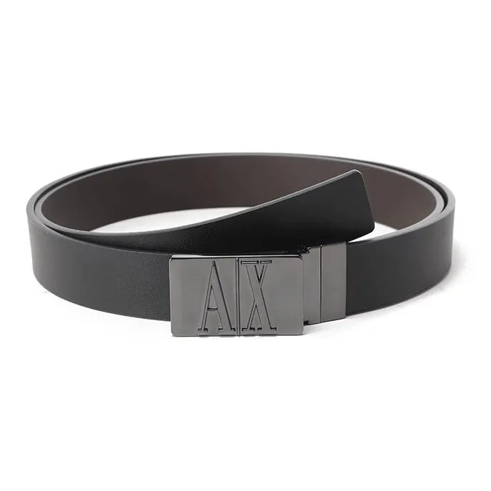ARMANI EXCHANGEAE Emblem Buckle Head Non-Trimmable Double-Sided Rotating Leather Belts Men's Width: 3cm-0