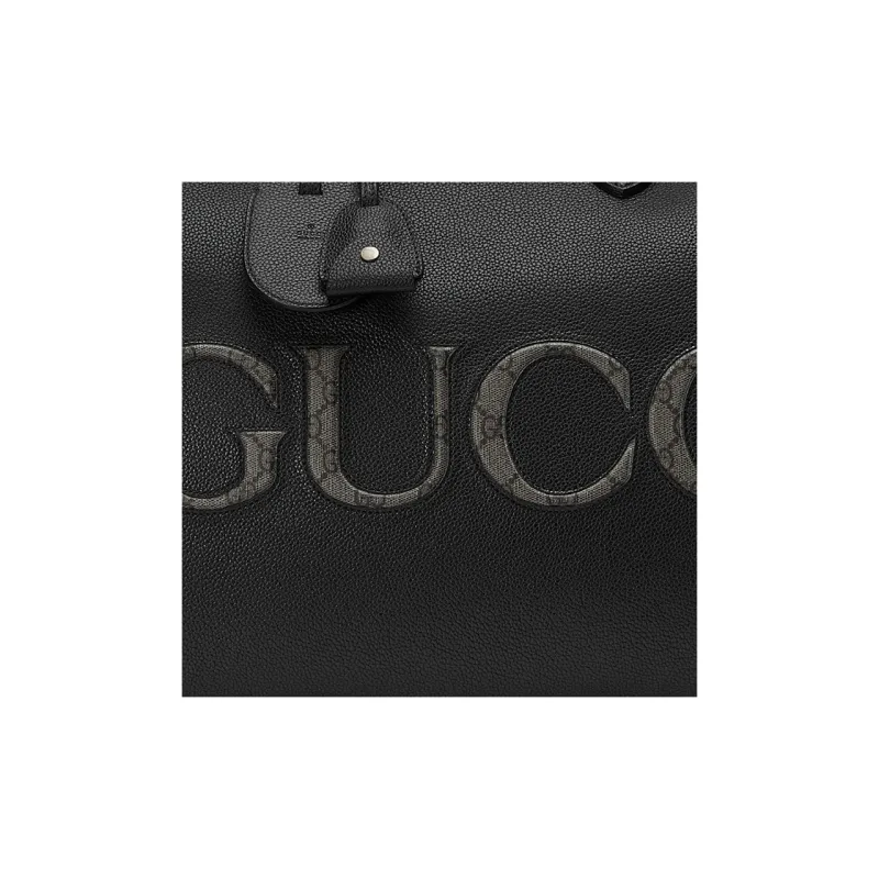 GUCCI One Shoulder Crossbody Portable Travel Bag Leather With GG Supreme Canvas Medium Size Men's Black-7