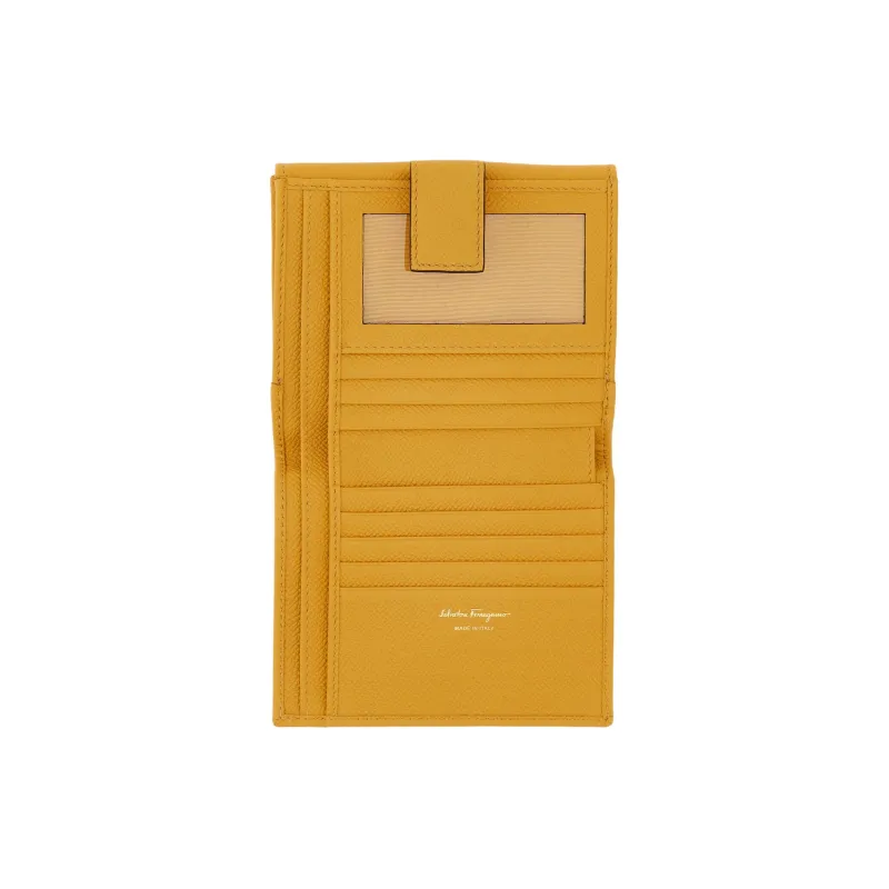 FERRAGAMO GANCINI Hammered Texture Calfskin Wallet Trumpets Women's Yellow-4