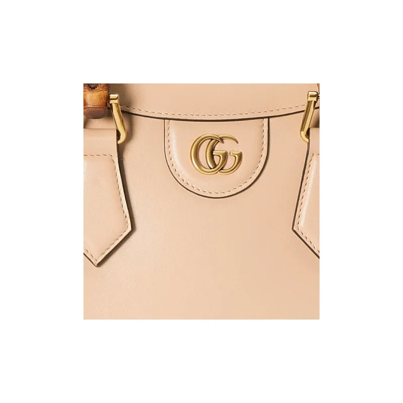 GUCCI Diana Leather Tote Bag Shopping Bag Shoulder Bag Crossbody Bag Handbag Small Size Women's Light Beige-9