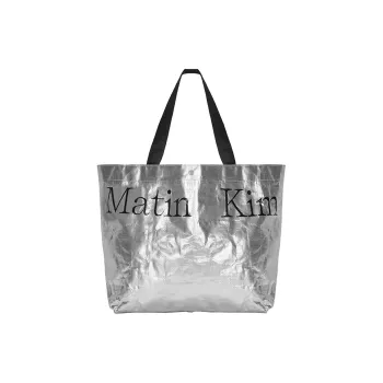 MATIN KIM Waterproof Oilcloth Tote Bag Shopping Bag Handbag Unisex Silver