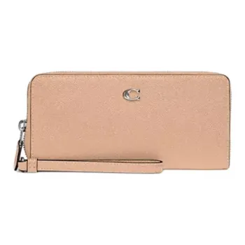 COACH Continental Wallet Leather Wrist Bag Wallet Small Size Women's Milk Tea Beige
