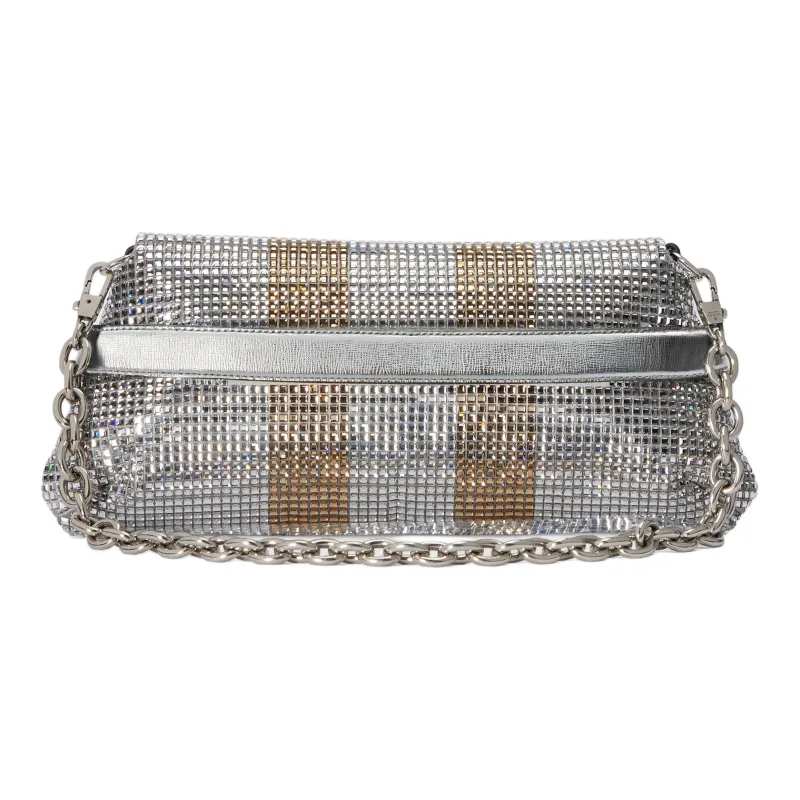 GUCCI Horsebit 1955 Silk Satin Handbag Shoulder Bag Women's Silver-4