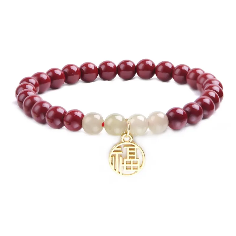 Zhen Hu Pavilion Reconstructed Cinnabar Jade Bracelets Women's-2