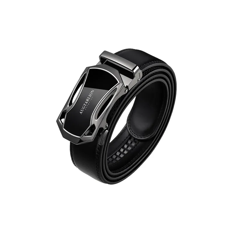 AUGTARLION Business Luxe Automatic Buckle Leather Belts Men's Black 3.5cm-1