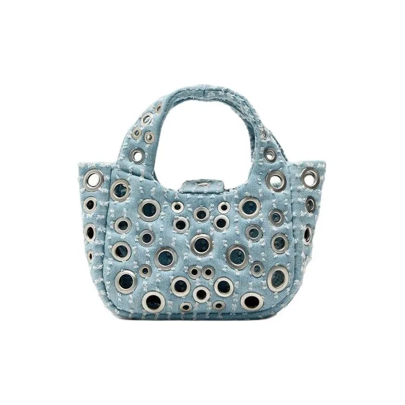 ZARA Cotton Handbag Shoulder Bag Crossbody Bag Small Size Women's Blue Denim-0