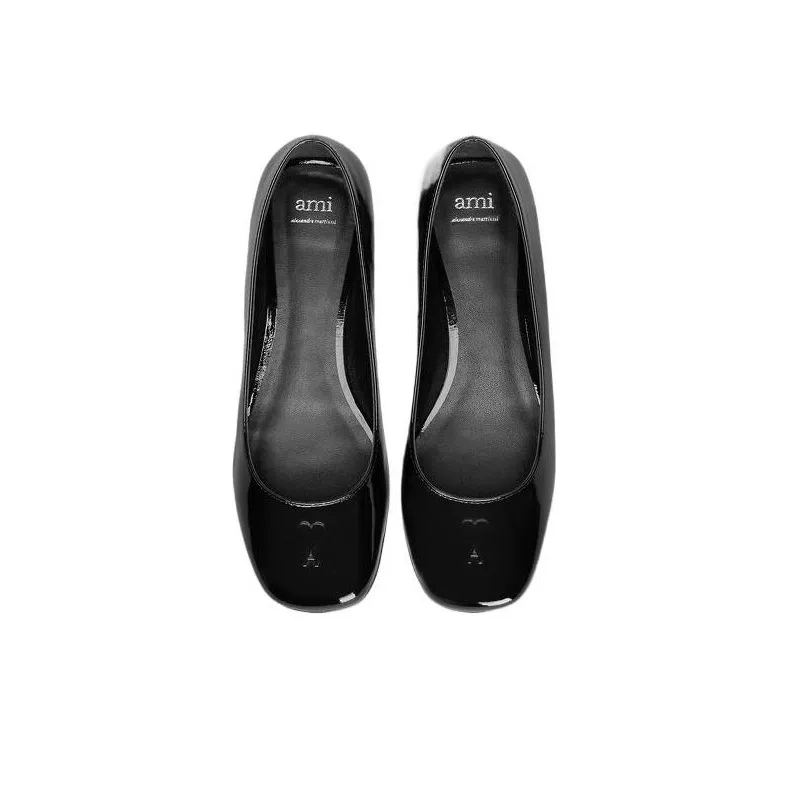 AMI Paris Logo-embossed Leather Ballerina Shoes-4