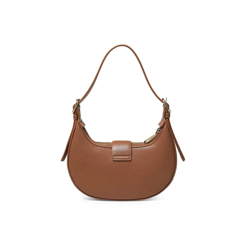 Teenmix Cow Leather Crescent Bag, Shoulder Bag Medium Size Women's Mocha/Black-18