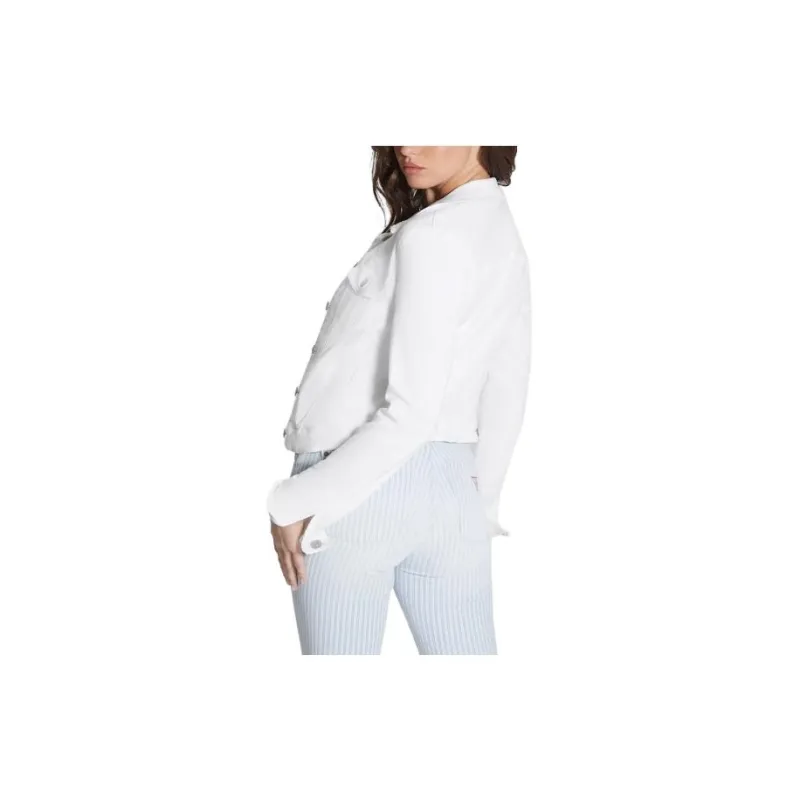 GUESS White Sexy Denim Truck Driver Jacket Jackets Coats Women's White-1