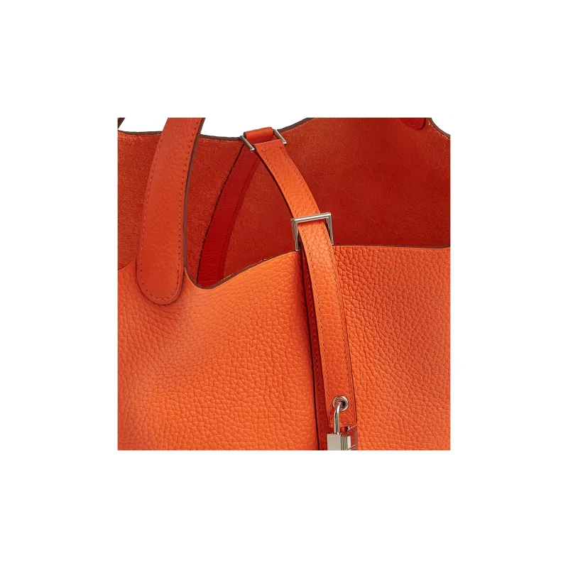 HERMES Picotin Lock Clemence Calfskin Basket Bag Handbag Bucket Bag Women's 0X Aluminum Dan Orange-3