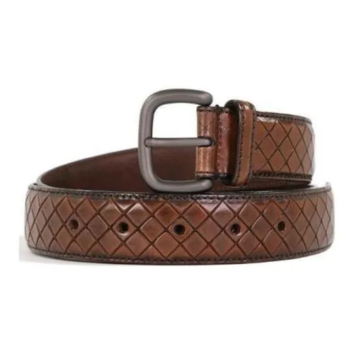 Bottega Veneta Square Arrangement Pin Buckle Leather Belts Men's Brown Width 3.5CM