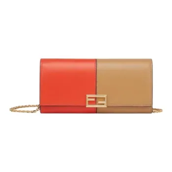 FENDI Leather Shoulder Bag, Crossbody Bag, Wallet Women's Red & Beige