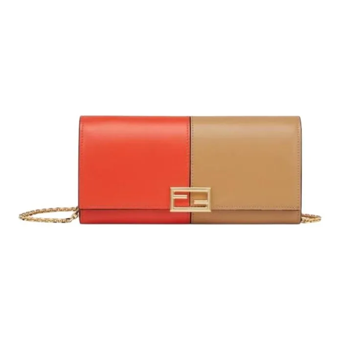 FENDI Leather Shoulder Bag, Crossbody Bag, Wallet Women's Red & Beige-0