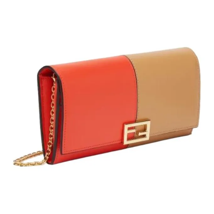 FENDI Leather Shoulder Bag, Crossbody Bag, Wallet Women's Red & Beige-1