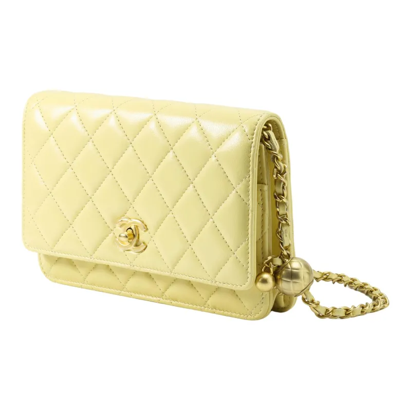 CHANEL WOC Smooth Lambskin Shoulder Bag, Crossbody Bag Mini Women's Light Yellow-2