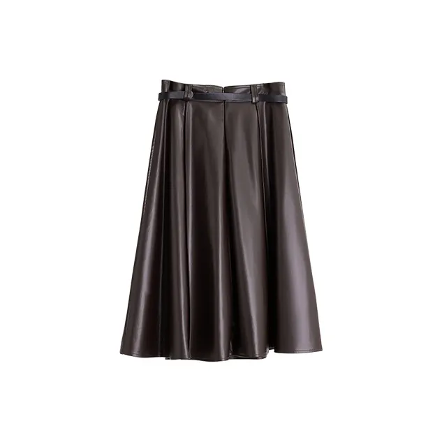 ELLE Leather Long Skirts Women's-1