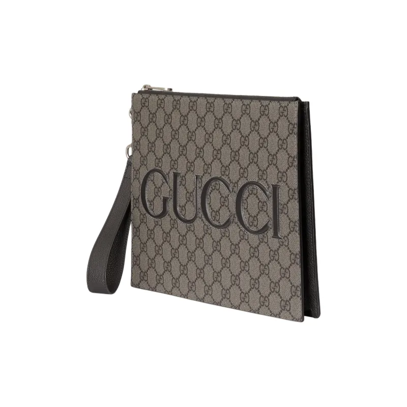 GUCCI Supreme Canvas Bag Clutch Men's Gray & Black-1