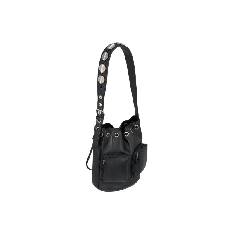 ZARA Cow Leather Bucket Bag Handbag Shoulder Bag Women's Black-1