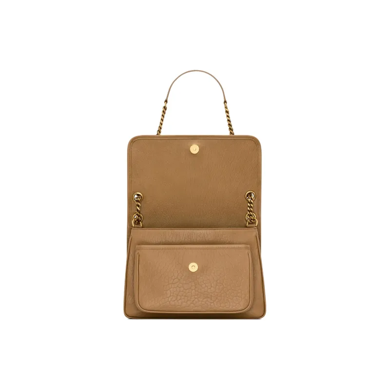 SAINT LAURENT Grain Sheepskin Shoulder Bag, Crossbody Bag Medium Size Women's Brown-4
