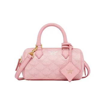MCM Cow Leather Boston Bag Handbag Crossbody Bag Mini Women's Cherry Blossom Pink