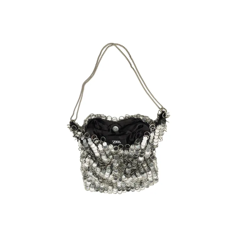 ZARA Polyester Handbag Shoulder Bag Women's Silver-4