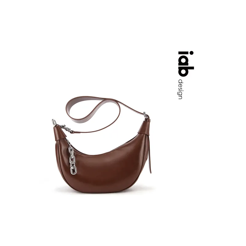 IAB Cow Leather Crescent Bag Shoulder Bag Medium Size Unisex Rum Color/Pine Brown/Cocoa Mocha-2