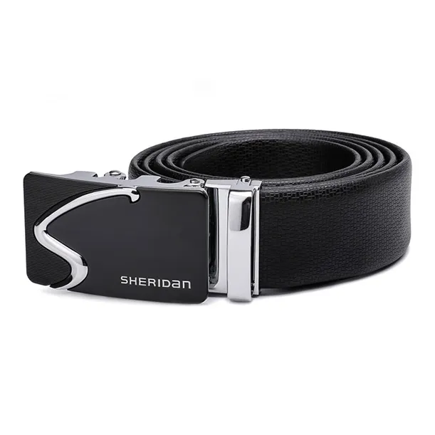 SHERIDan Business Commute Alloy Automatic Buckle Cow Leather Belts Men's Black 3.5CM-2