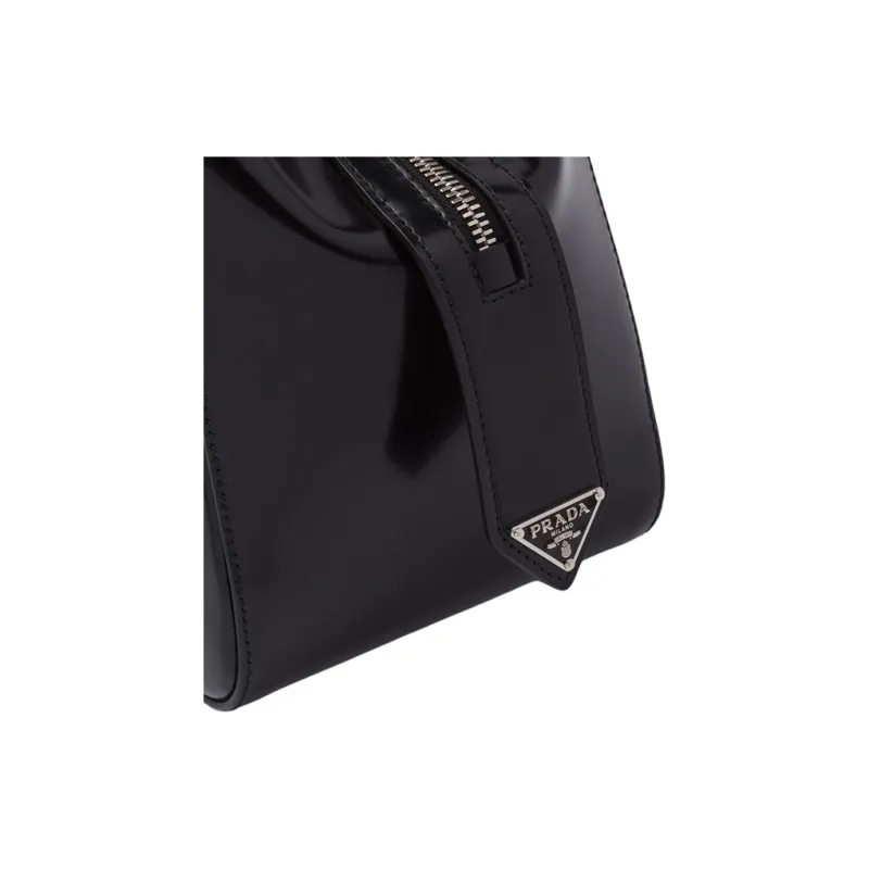 PRADA Brushed Leather Shoulder Bag Crossbody Bag Handbag Medium Size Women's Black-4