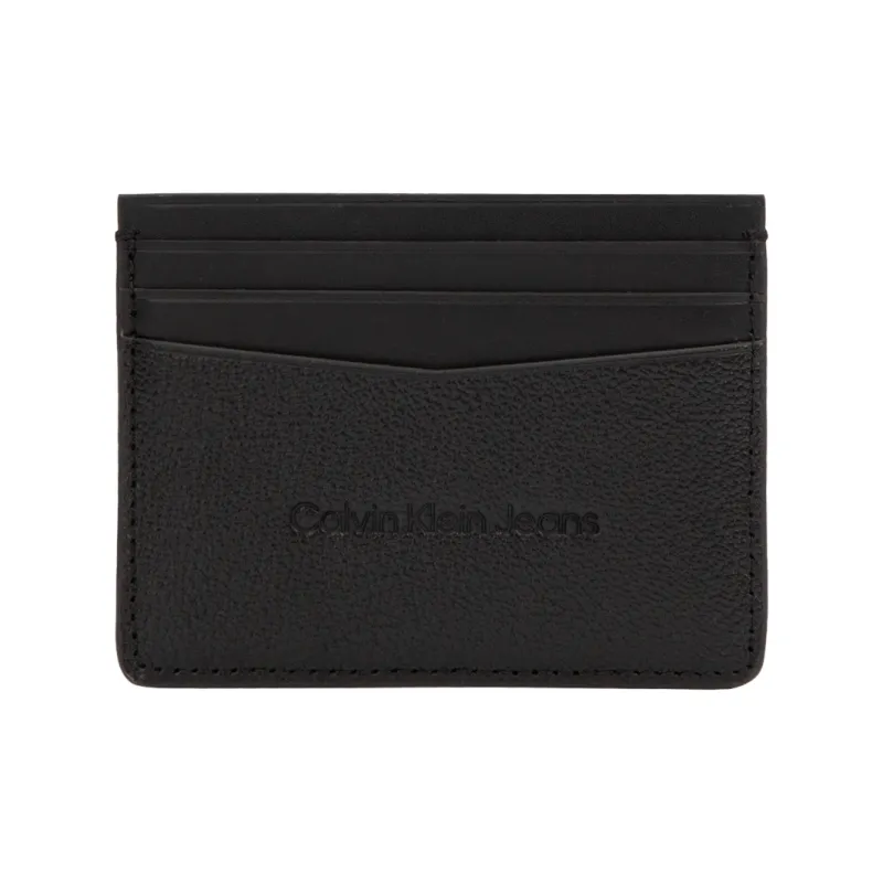 CALVIN KLEIN Cowhide Leather Ticket Holder Card Case Men's Space Black-0