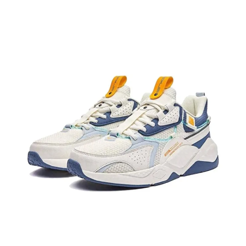 Erke Egret Slip-Resistant Low-Top Running Shoes Men's Beige Blue-2