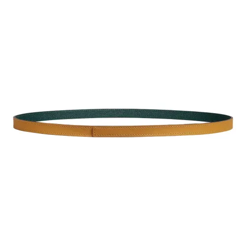 HERMES Solid Color Design Two-Tone Wear Calfskin Leather Leather Belts Women's Yellow Width 1.3CM