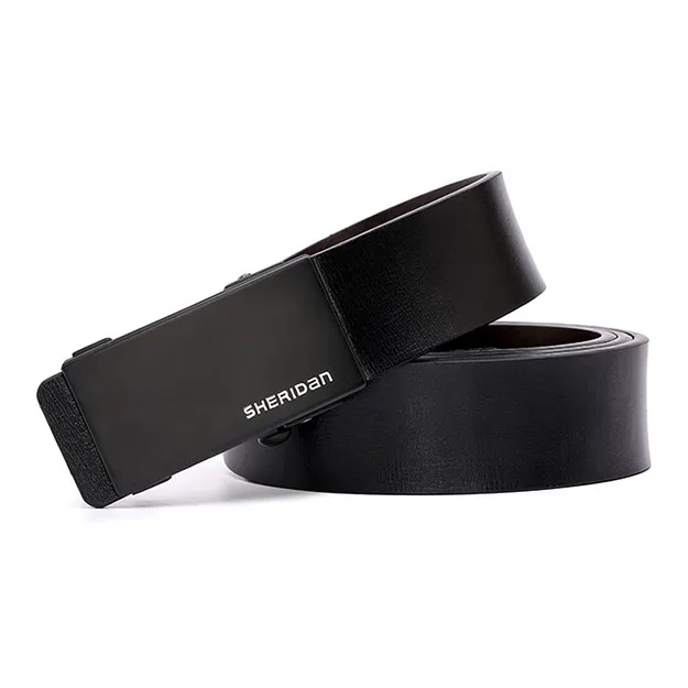 SHERIDan Business Elite Toothless Automatic Buckle Cow Leather Belt Men's Black-1
