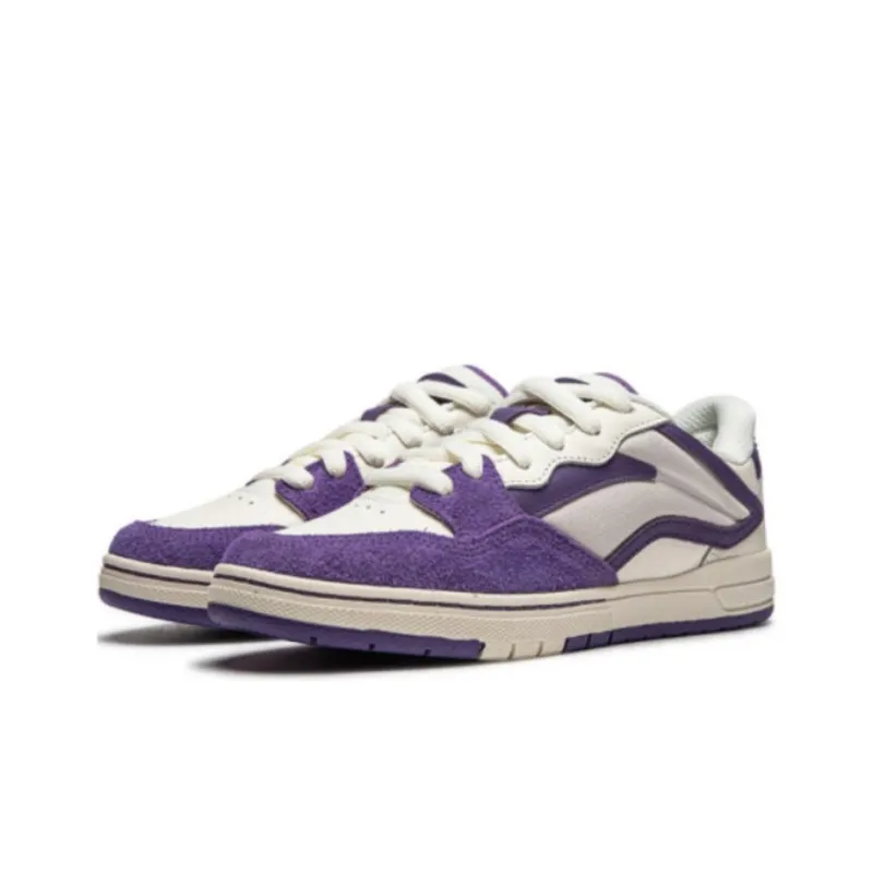 LiNing Anti Slip Wear Resistant Low Top Skateboard Shoes Women's Beige Purple-2