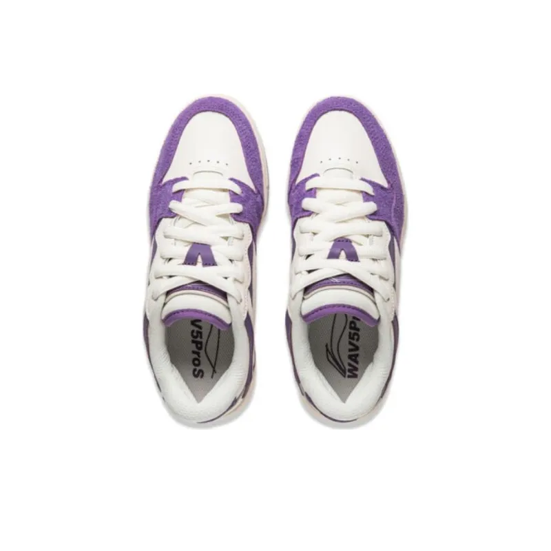 LiNing Anti Slip Wear Resistant Low Top Skateboard Shoes Women's Beige Purple-3