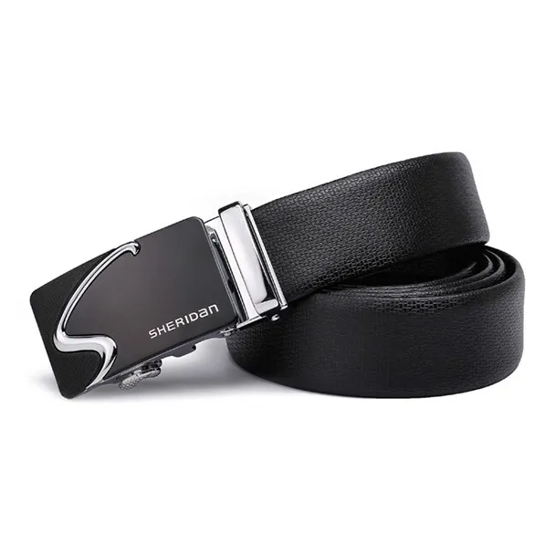 SHERIDan Business Commute Alloy Automatic Buckle Cow Leather Belts Men's Black 3.5CM-3