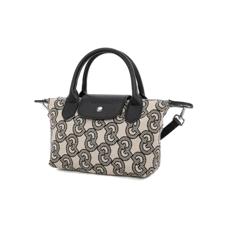 Dubaolu Fabric Handheld Shoulder Bag, Crossbody Bag Medium Size Women's Jacquard Fabric/Black-6