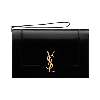 SAINT LAURENT Leather Clutch Medium Size Women's Black