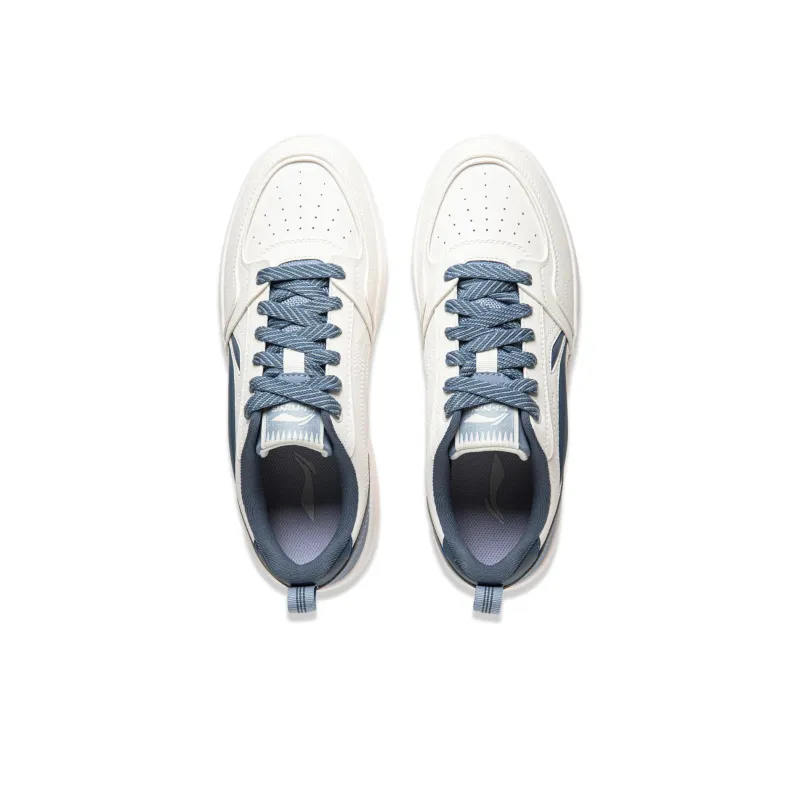 LiNing Yuanbao V2 Anti Slip Wear Resistant Breathable Height Increasing Low Top Skateboard Shoes Men's White Blue-2