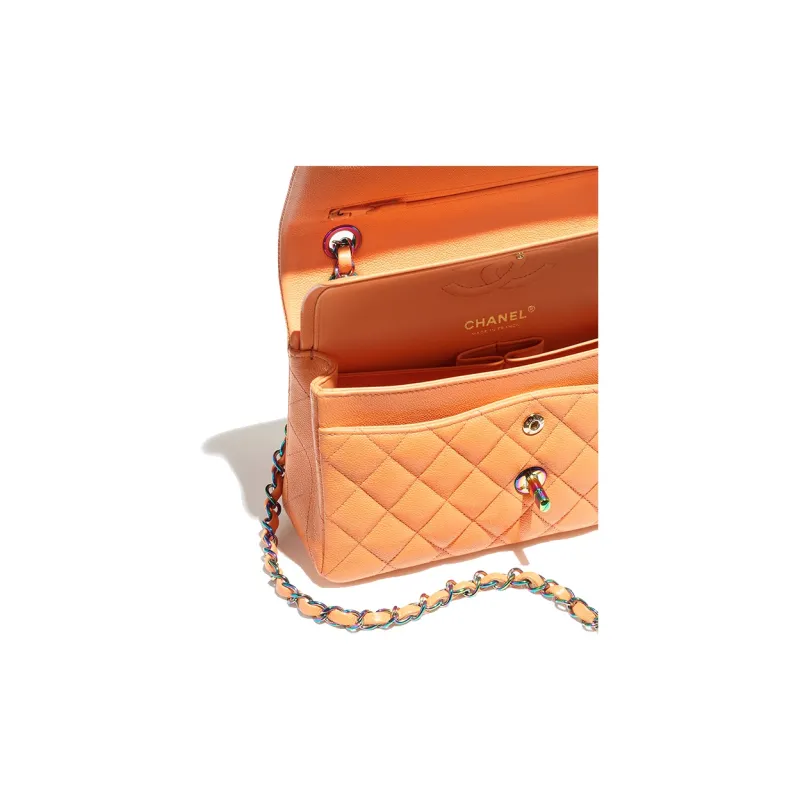 CHANEL Classic Flap CF Embossed Calfskin Shoulder Bag, Crossbody Bag Trumpets Women's Orange-2