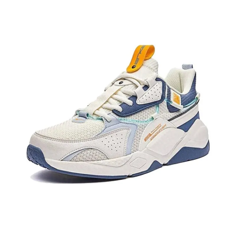 Erke Egret Slip-Resistant Low-Top Running Shoes Men's Beige Blue-1