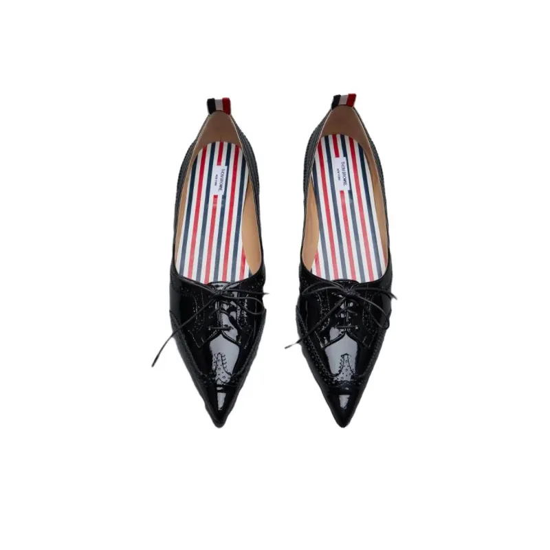 THOM BROWNE Pointed-toe Leather Loafers-3