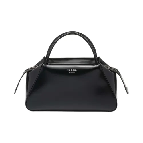 PRADA Brushed Leather Shoulder Bag Crossbody Bag Handbag Medium Size Women's Black