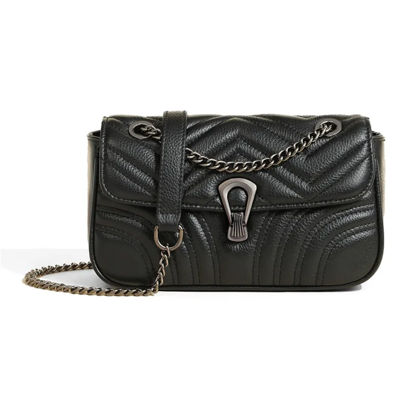 COMELY Cow Leather Patchwork Synthetic Leather Small Square Bag Shoulder Bag Crossbody Bag Small Size Women's Black-3